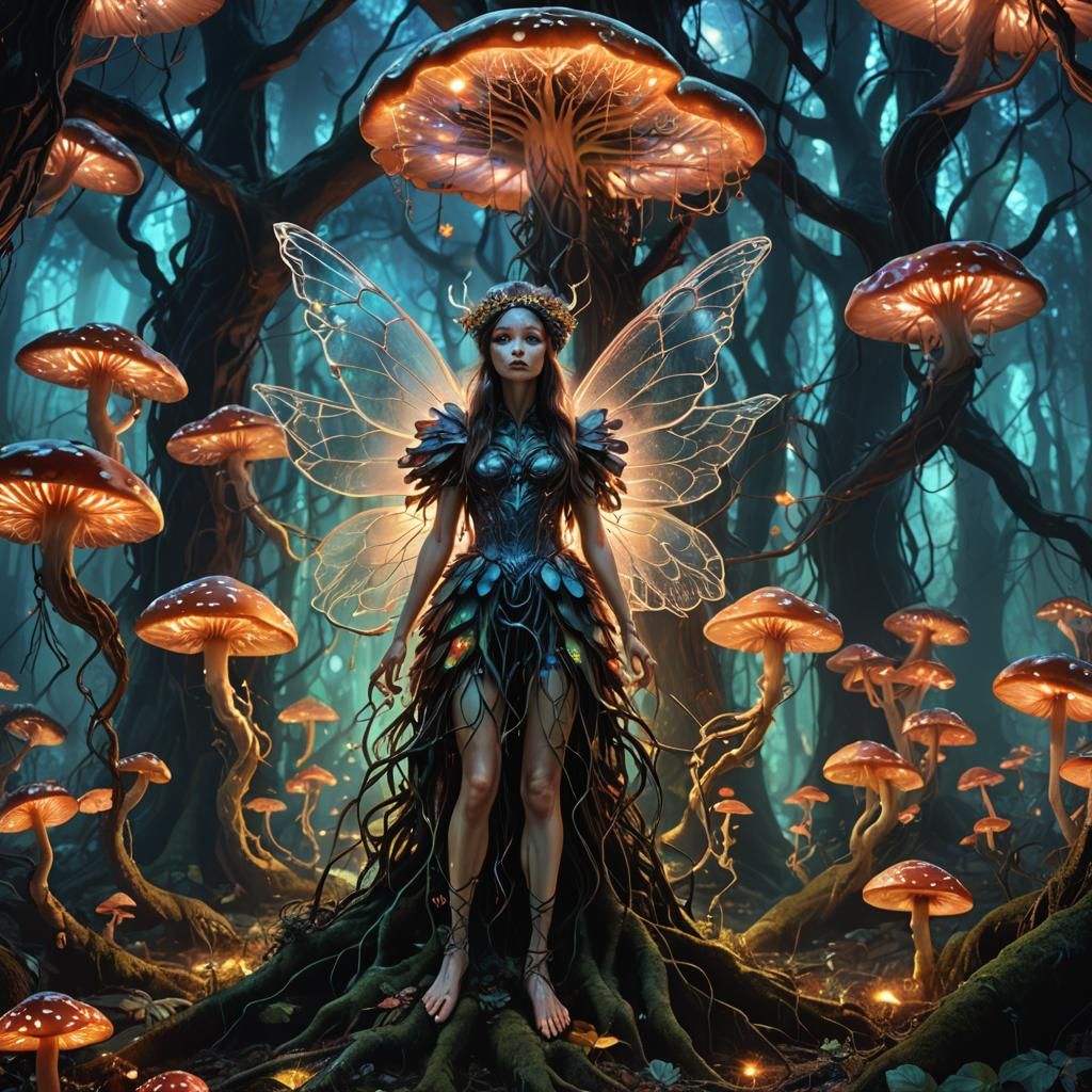 Ethereal Fairy in a Neon Mystical Forest
