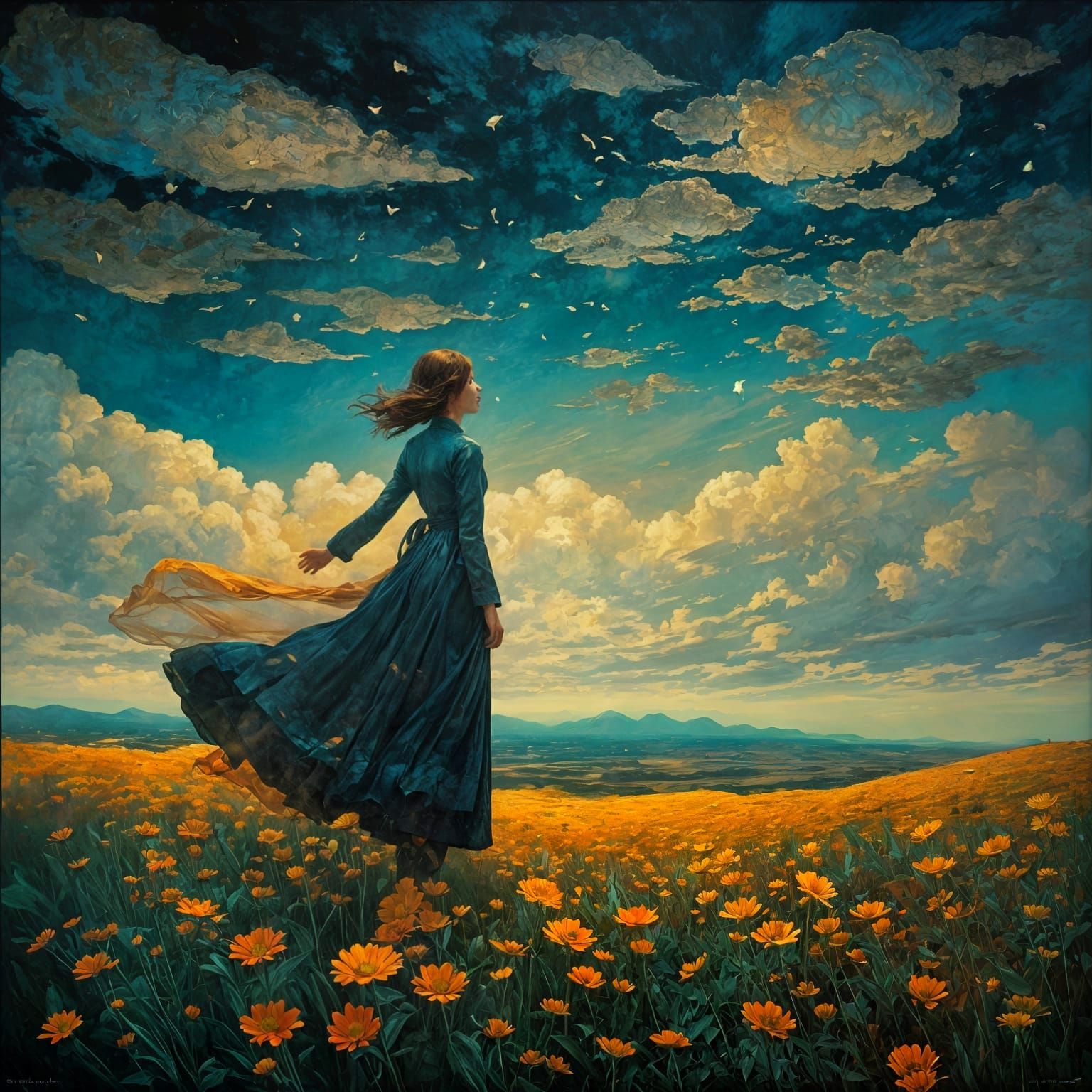 Dreamy Ethereal Flight in Chiaroscuro Style