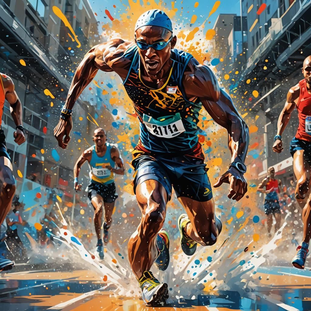 Paralympic Athlete Running Marathon in Comic Book Style