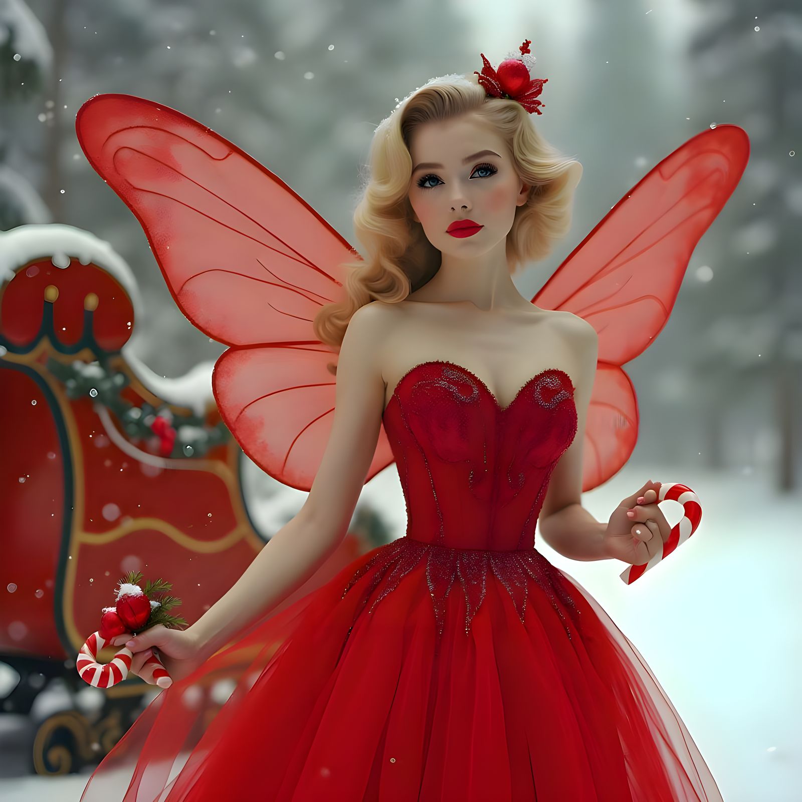 Fairy Pin-Up in 1950s Style with Hyperrealistic Details