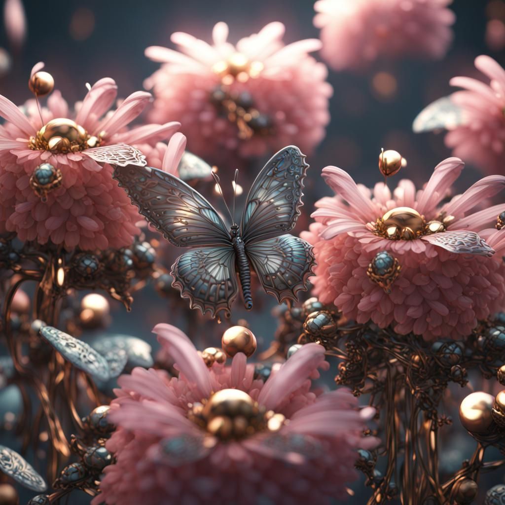 Futuristic Butterflies on Flowers in 8K Resolution