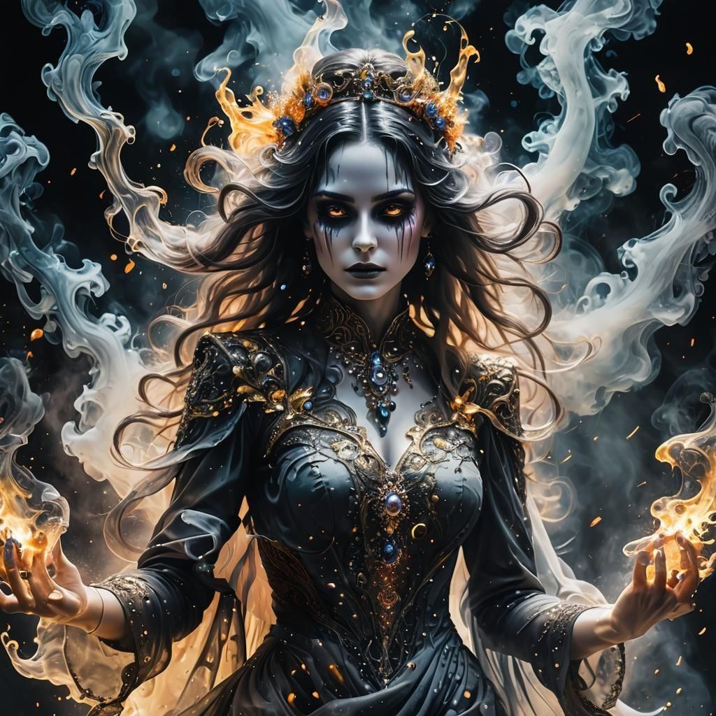 Glittering Smoke Ghost Woman in Whimsical Fantasy Style