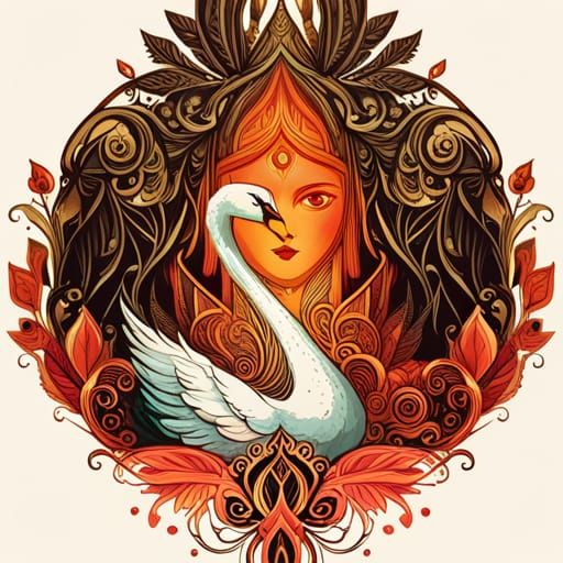 Luminous Swan with Golden Outlines: Digital Painting