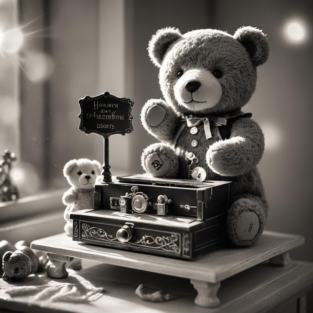 Vintage Music Box and Teddy Bear in Divine Light