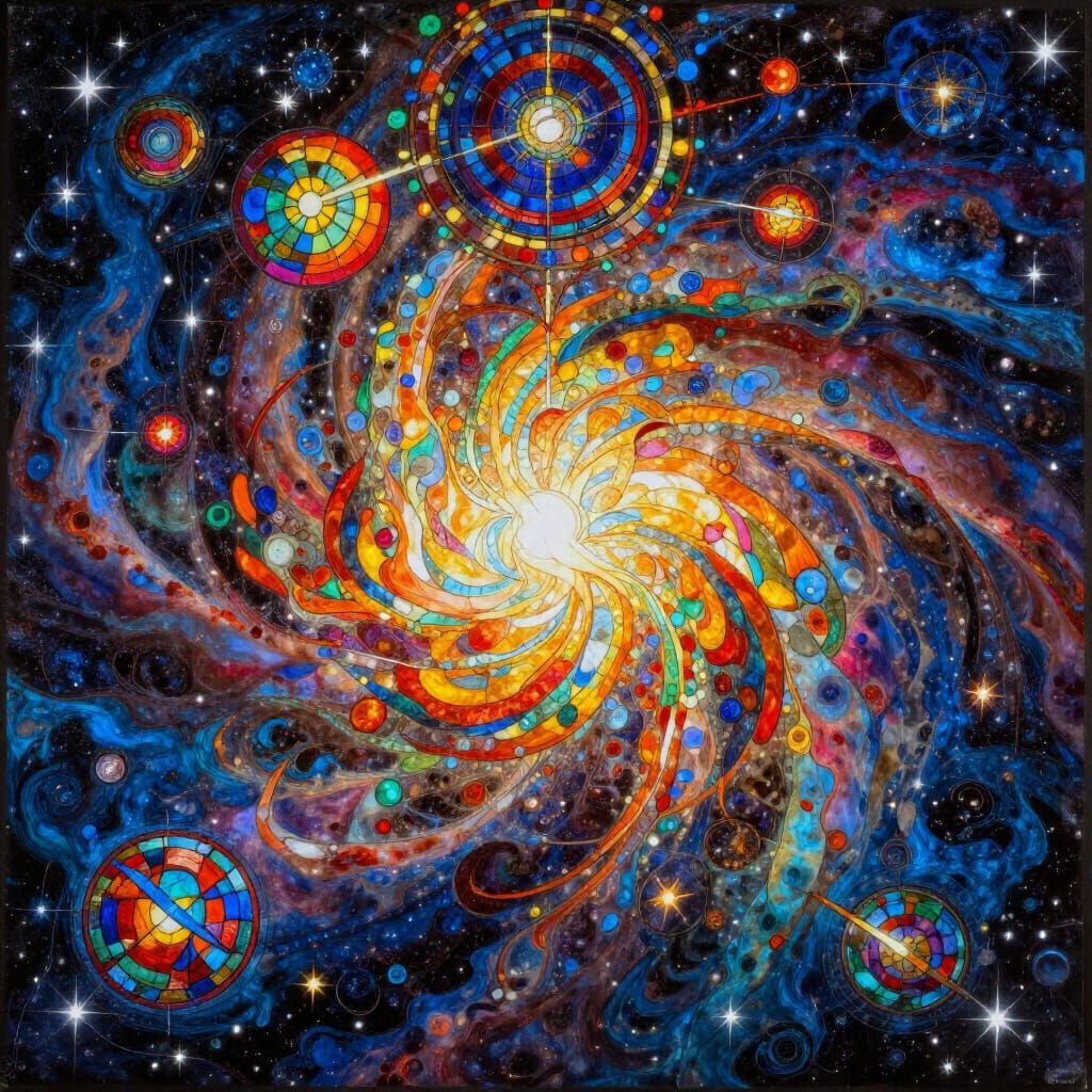 Cosmic Entity Creates World in Stained Glass Style