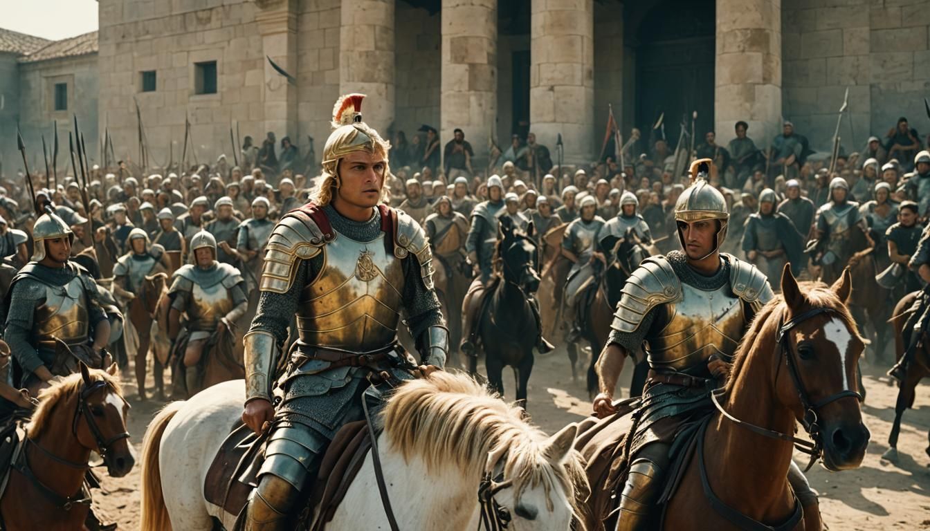 Alexander the Great Inspires Troops: Cinematic Film Still