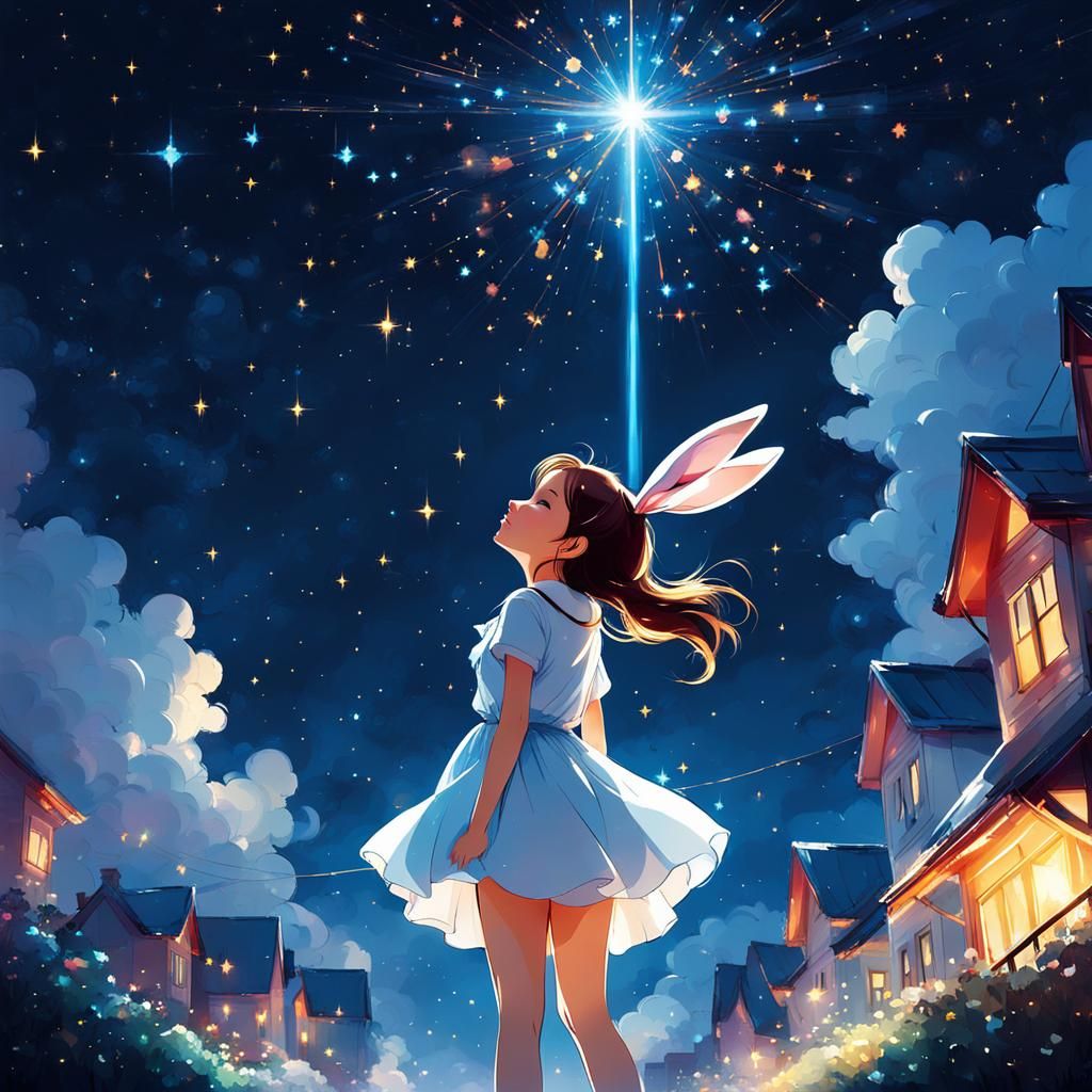 Celestial Bunny in Starry Night Digital Art