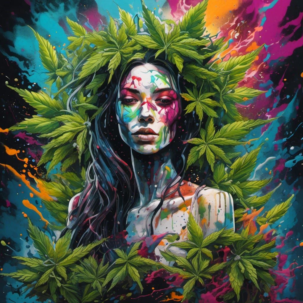 White Widow Cannabis in Graffiti Street Art Style