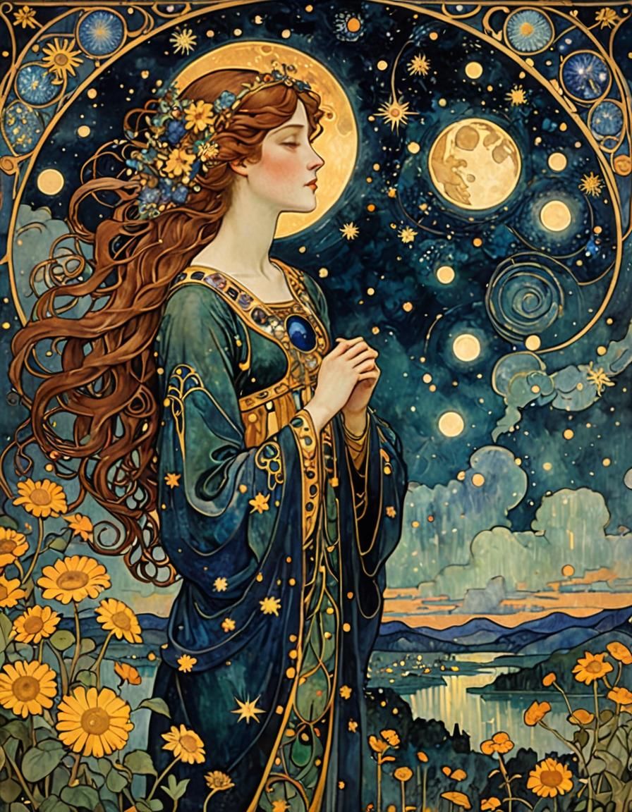 Art Nouveau Night Sky Inspired by Gustav Klimt