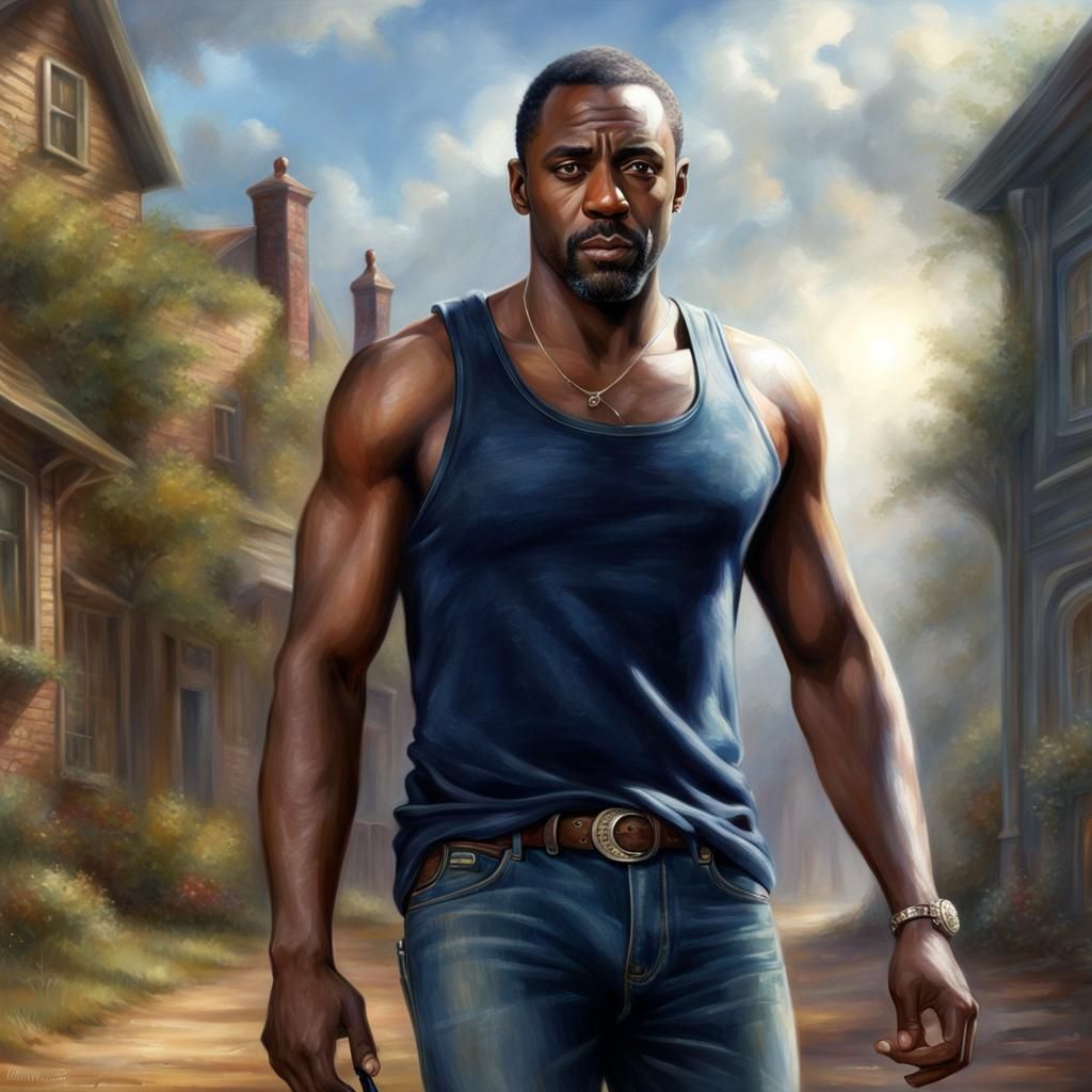 Idris Elba in jeans and a tank top
