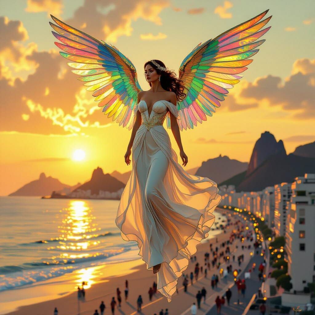 Angel Over Rio: Klimt-Inspired Digital Art