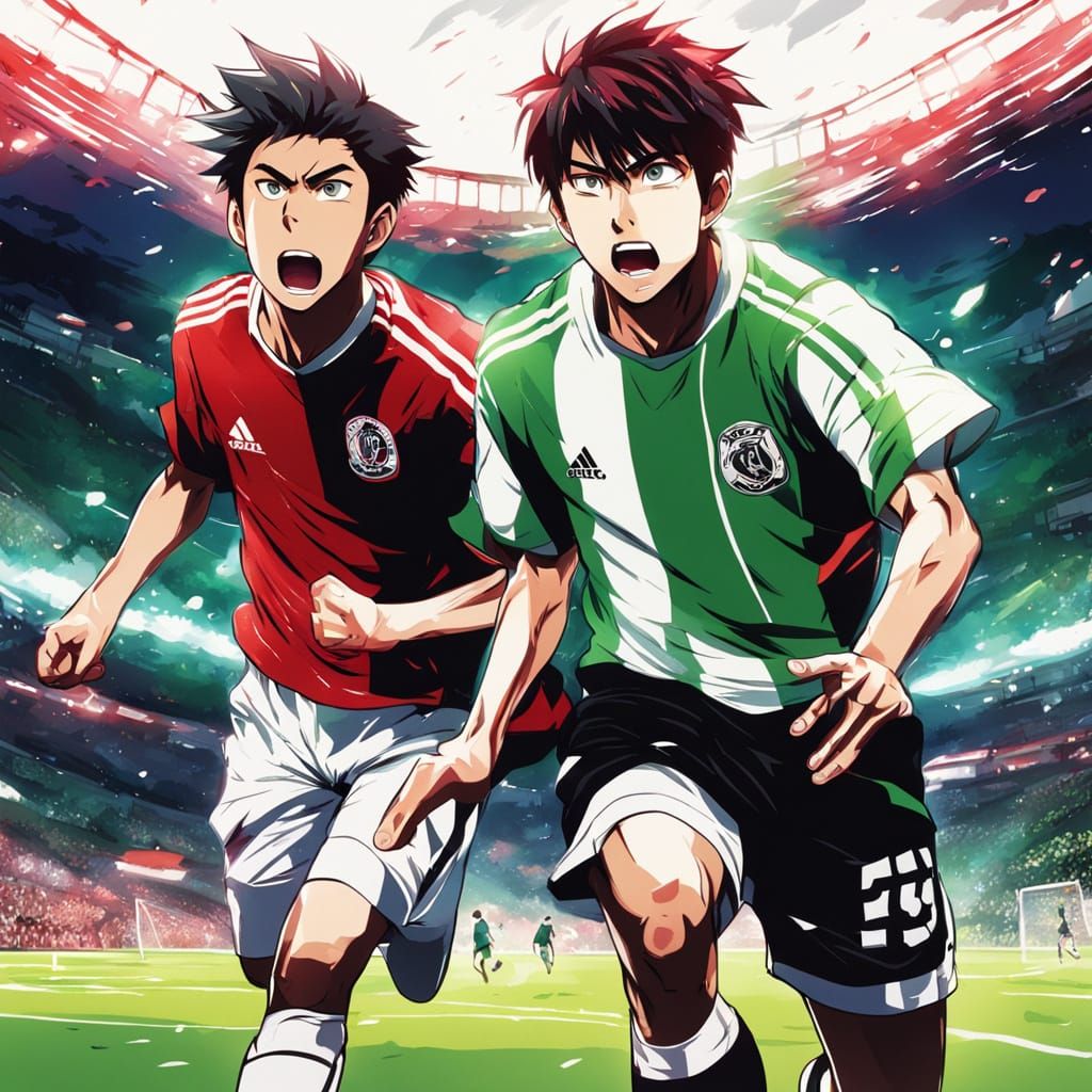 Dynamic Soccer Duel in Vibrant Manga Style