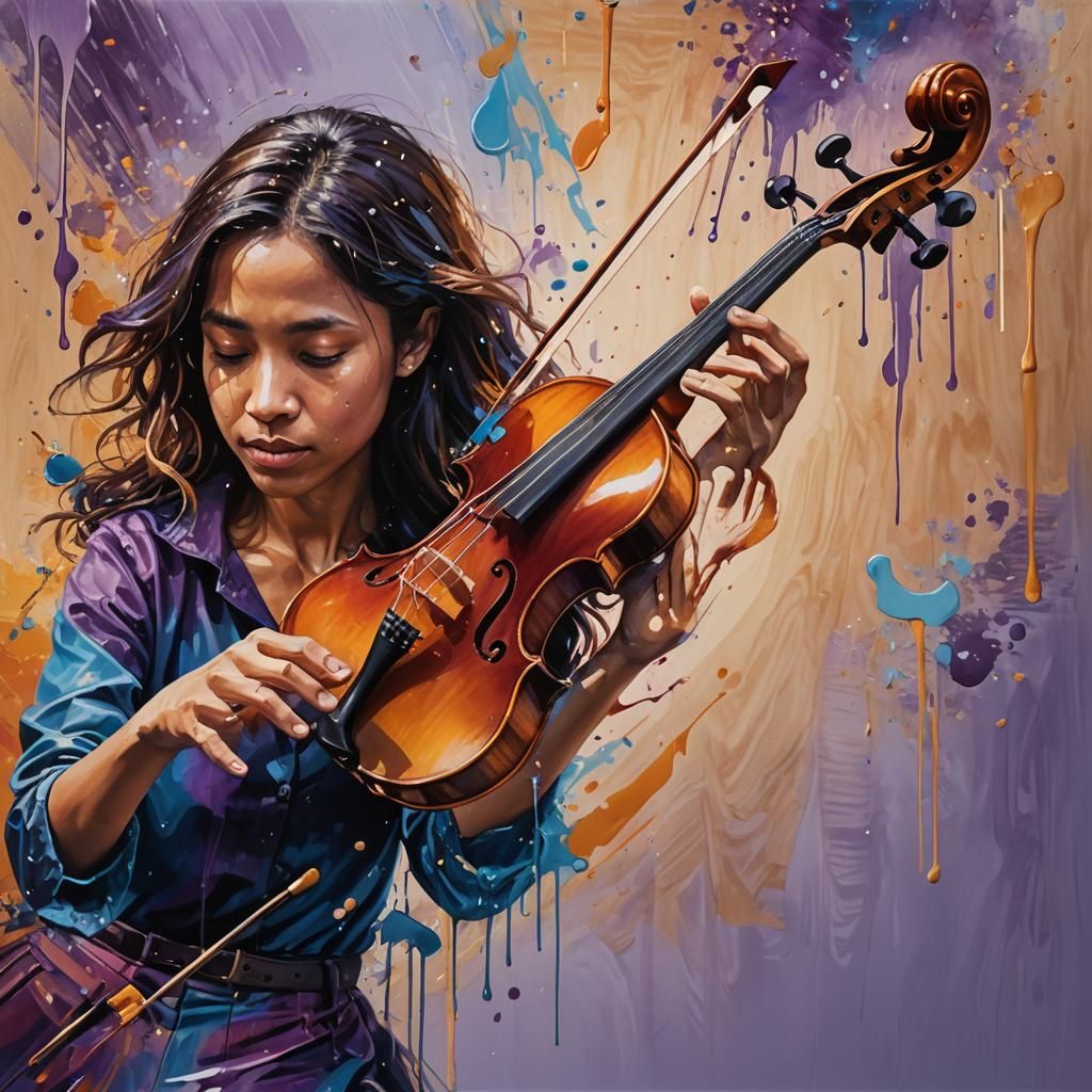 Musician's Hand Holding Violin in Splash Art