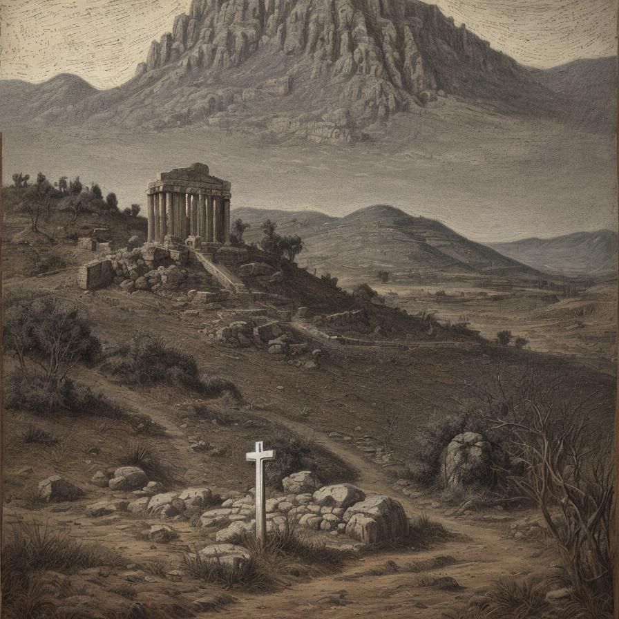 Empty Cross on Barren Landscape: Oil Pastel