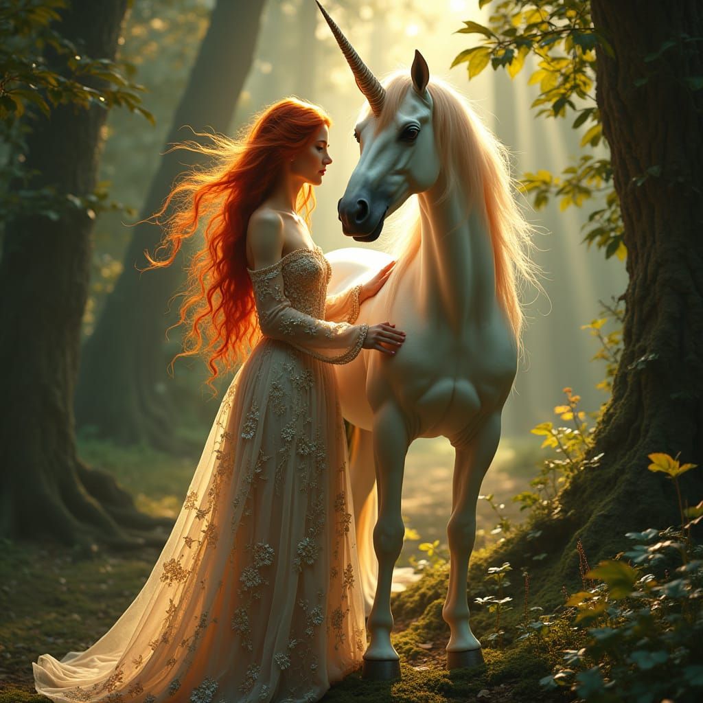 Enchanted Forest Encounter in Art Nouveau Style