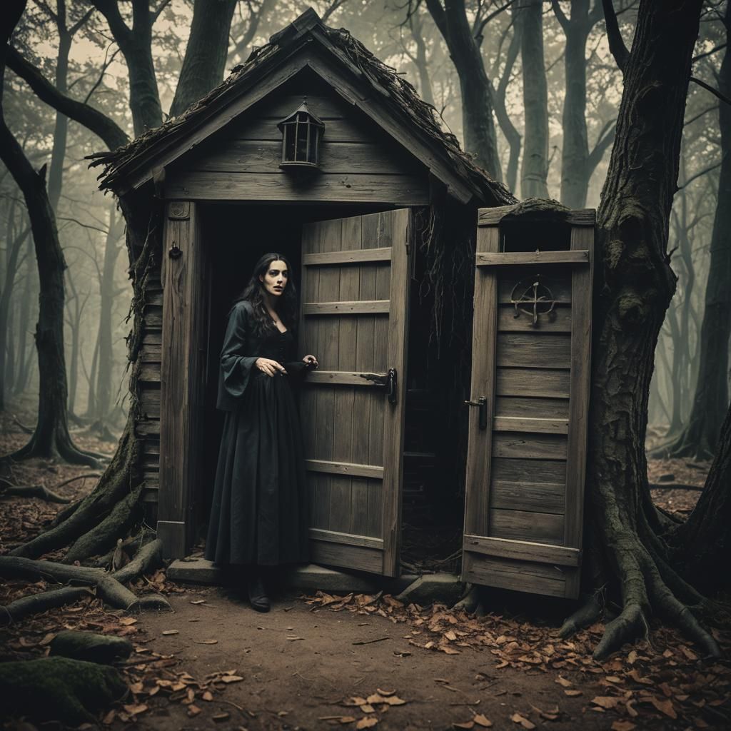 Spooky Witch House Scene with Vampire Bite