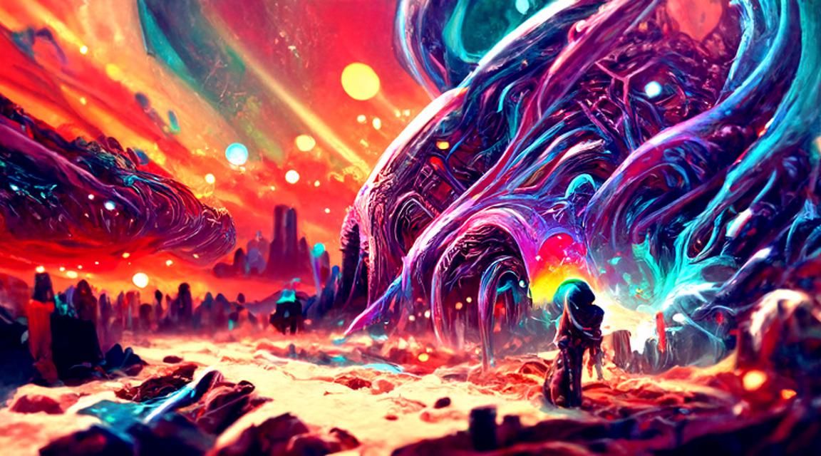 Rainbow Cosmic Crystal Landscape by Dan Mumford