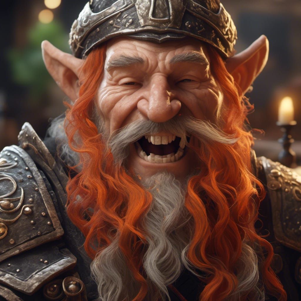 Laughing Dwarven Elder Portrait in Hyperreal Style