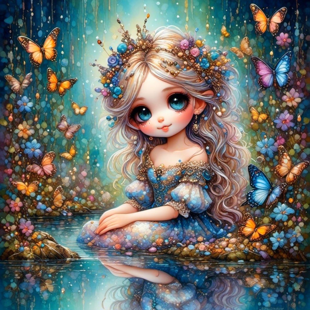 Fairytale Princess Portrait in Dreamy Watercolor Style