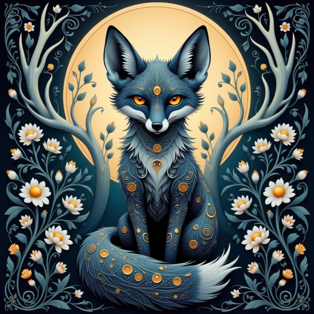 Mystical Fox Under a Celestial Glow