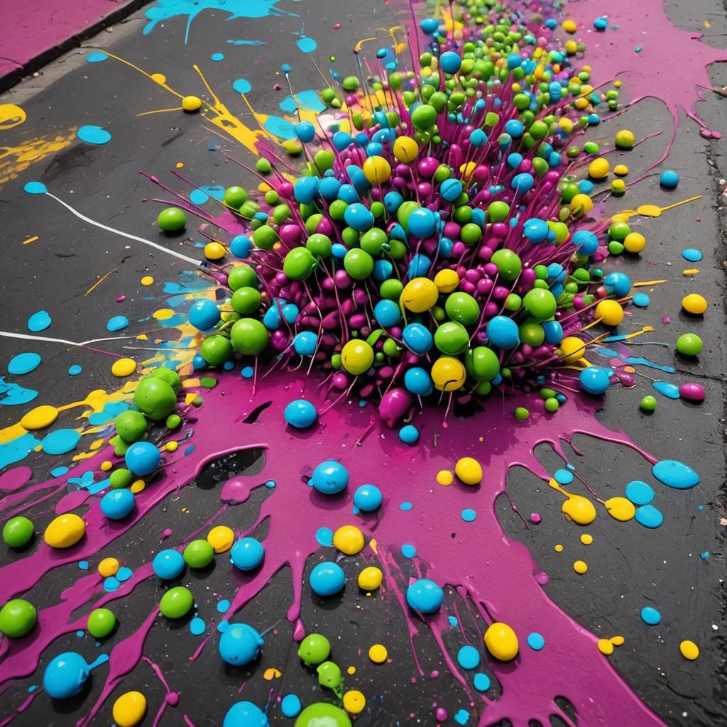 Vibrant Street Art Explosion with Scattered Peas