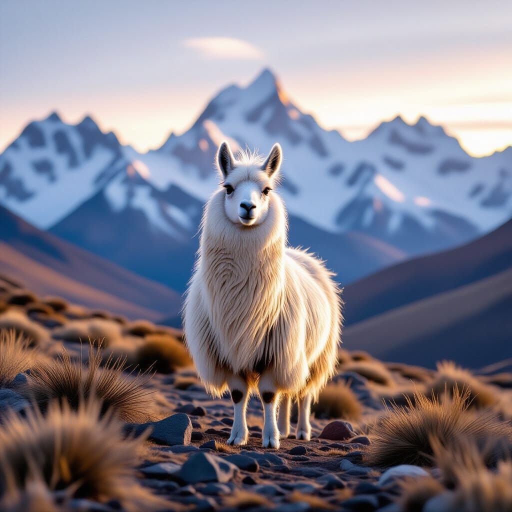 Majestic Vicuña at Dawn on Andean Plateau