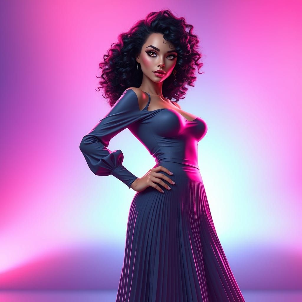 Elegant Avant-Garde Goddess in Vibrant, Gradient-Lit Atmosph...