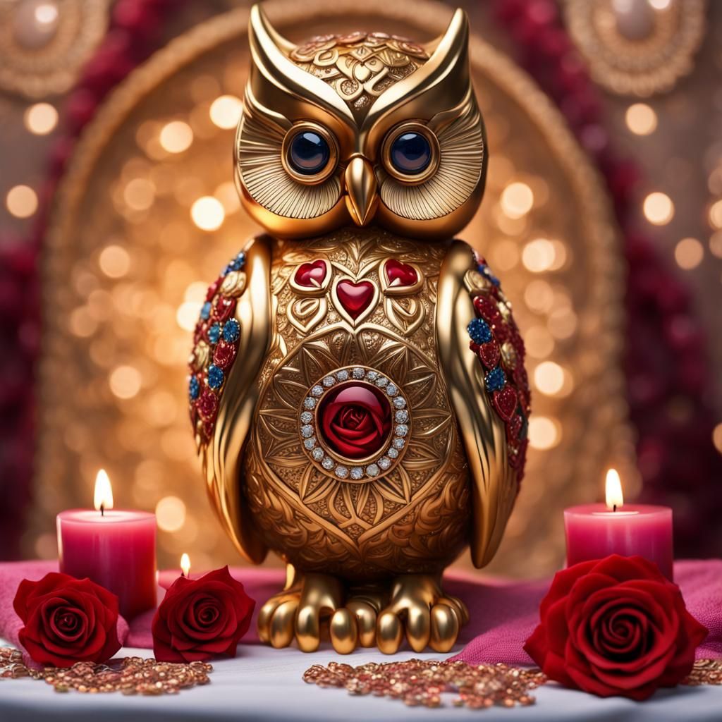 Jeweled Owl Statue with Mandala Decoration