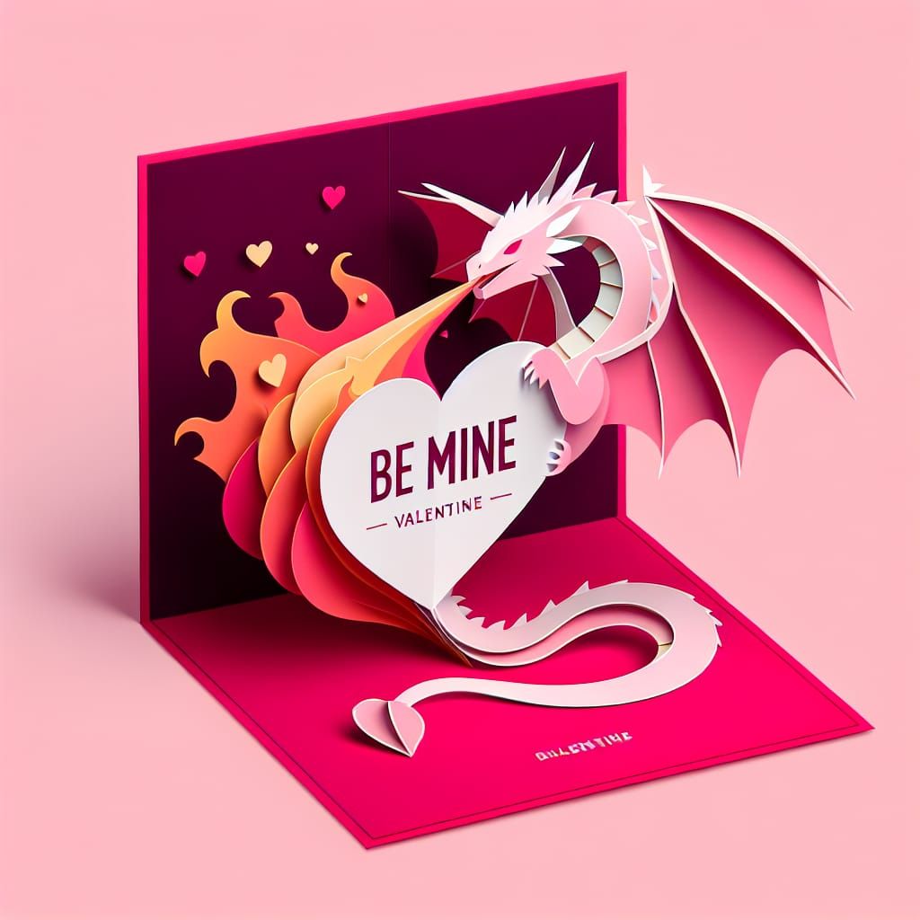 Surreal Valentine's Day Dragon in Pop-up Card Style