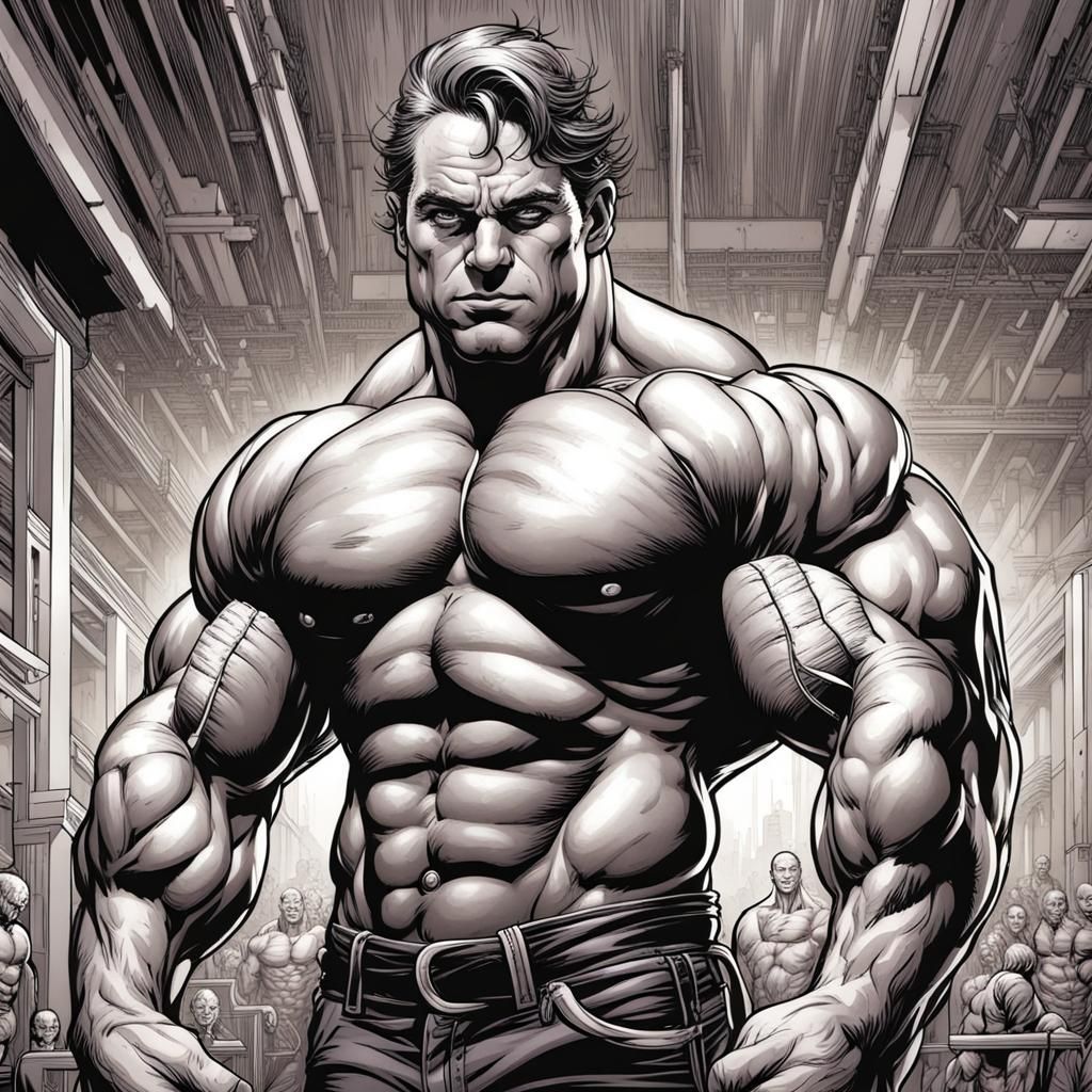Bodybuilding Fan in Comic Book Art Style