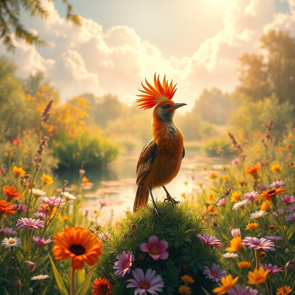 Dreamy Fantasy Birds in Vibrant Floral Paradise