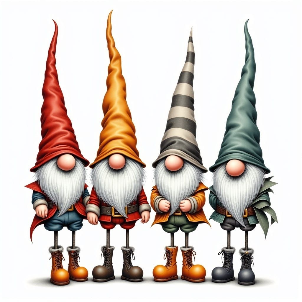 Whimsical Gnome Illustration with Tall Hats and Boots