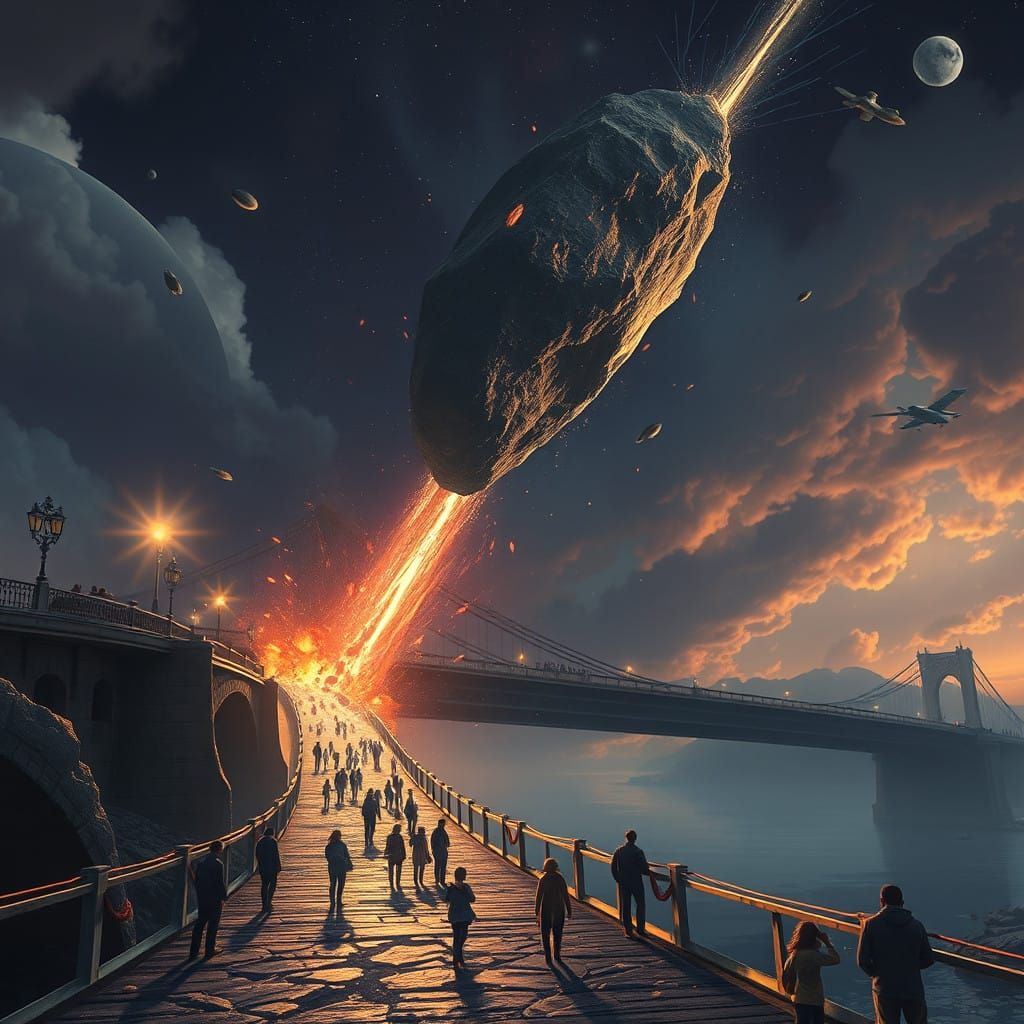 Meteorite Impact on a Bustling Bridge