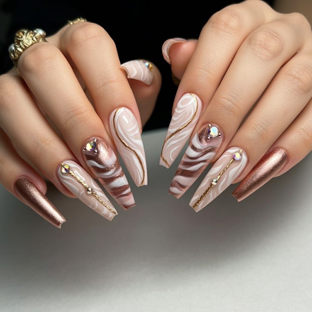 Luxurious Feminine Nail Art with Gold Accents