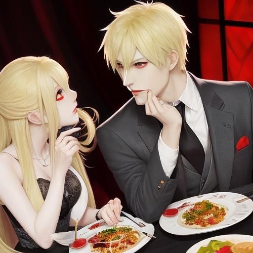 Anime Style: Blonde Girl and Vampire Dinner