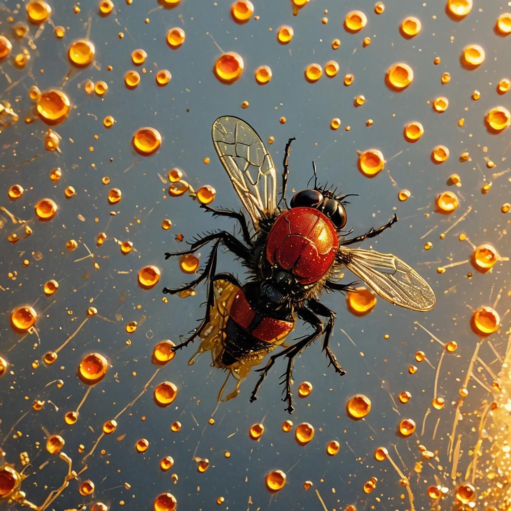 Crushed Fly in Surreal Sunset, HDR Glitter Art