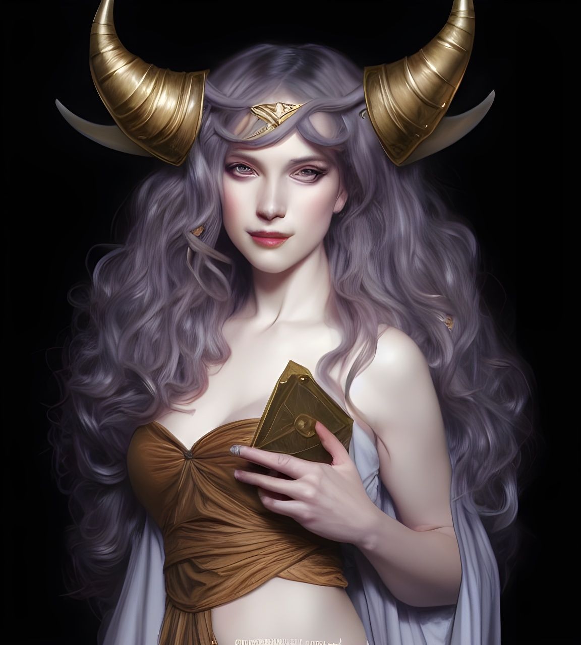 Elegant Demon Woman Portrait in Digital Painting Style