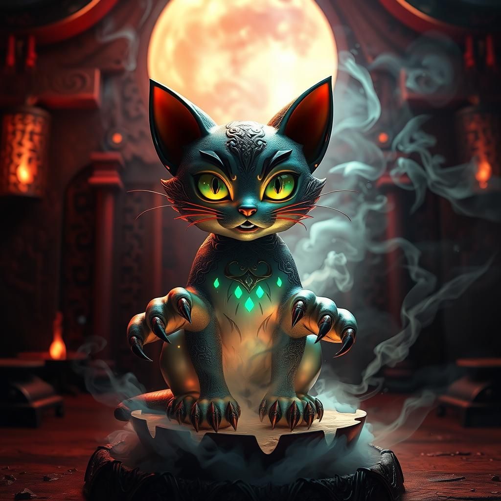 Mystical Feline Figurine in 3D Anime Style