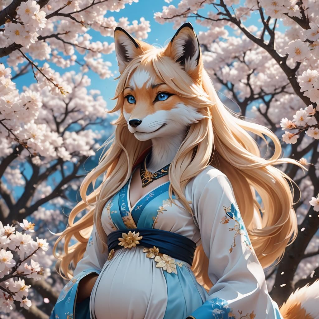 Anime Fox Portrait with Cherry Blossoms in 3D