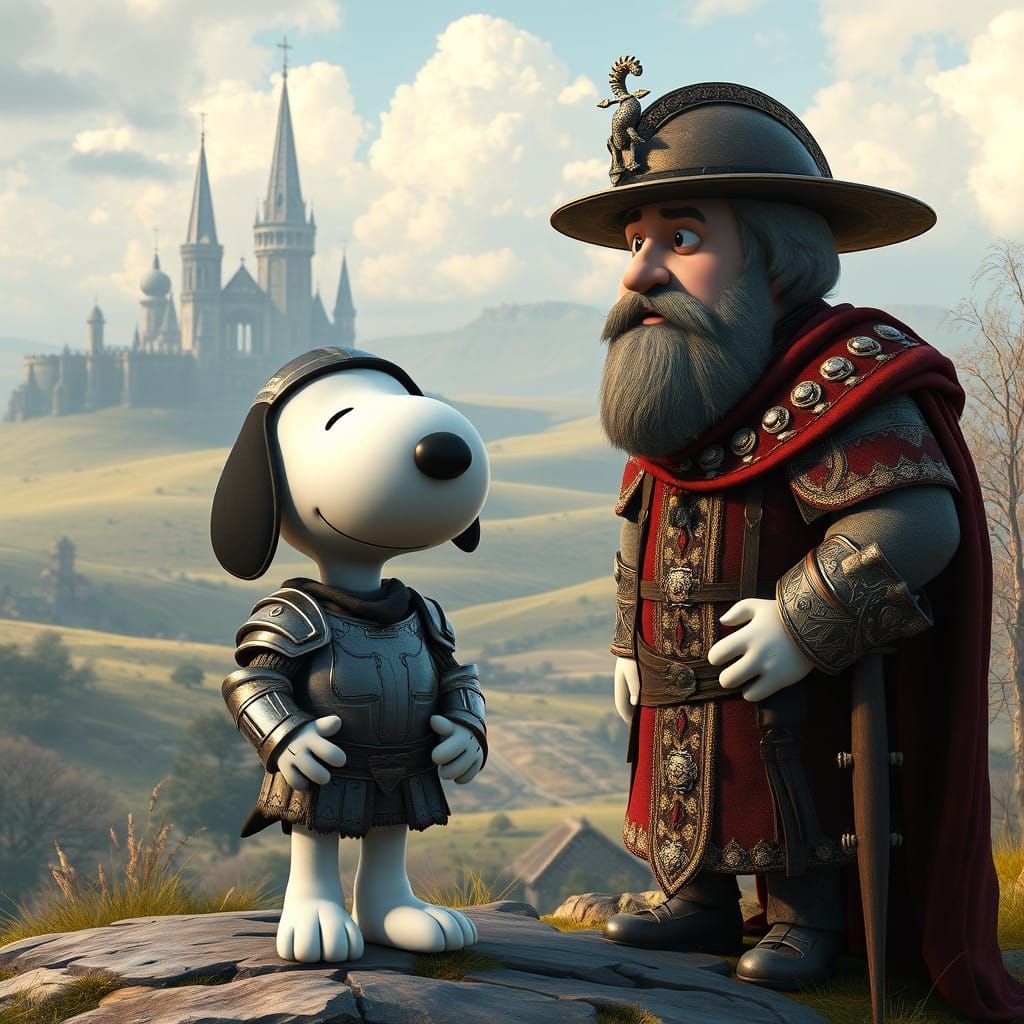 Snoopy and William the Conqueror in a Fantasy Landscape
