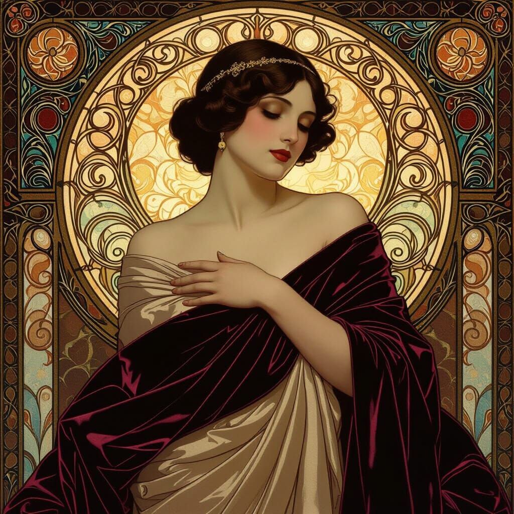 Woman in Silk and Velvet, Art Nouveau Style