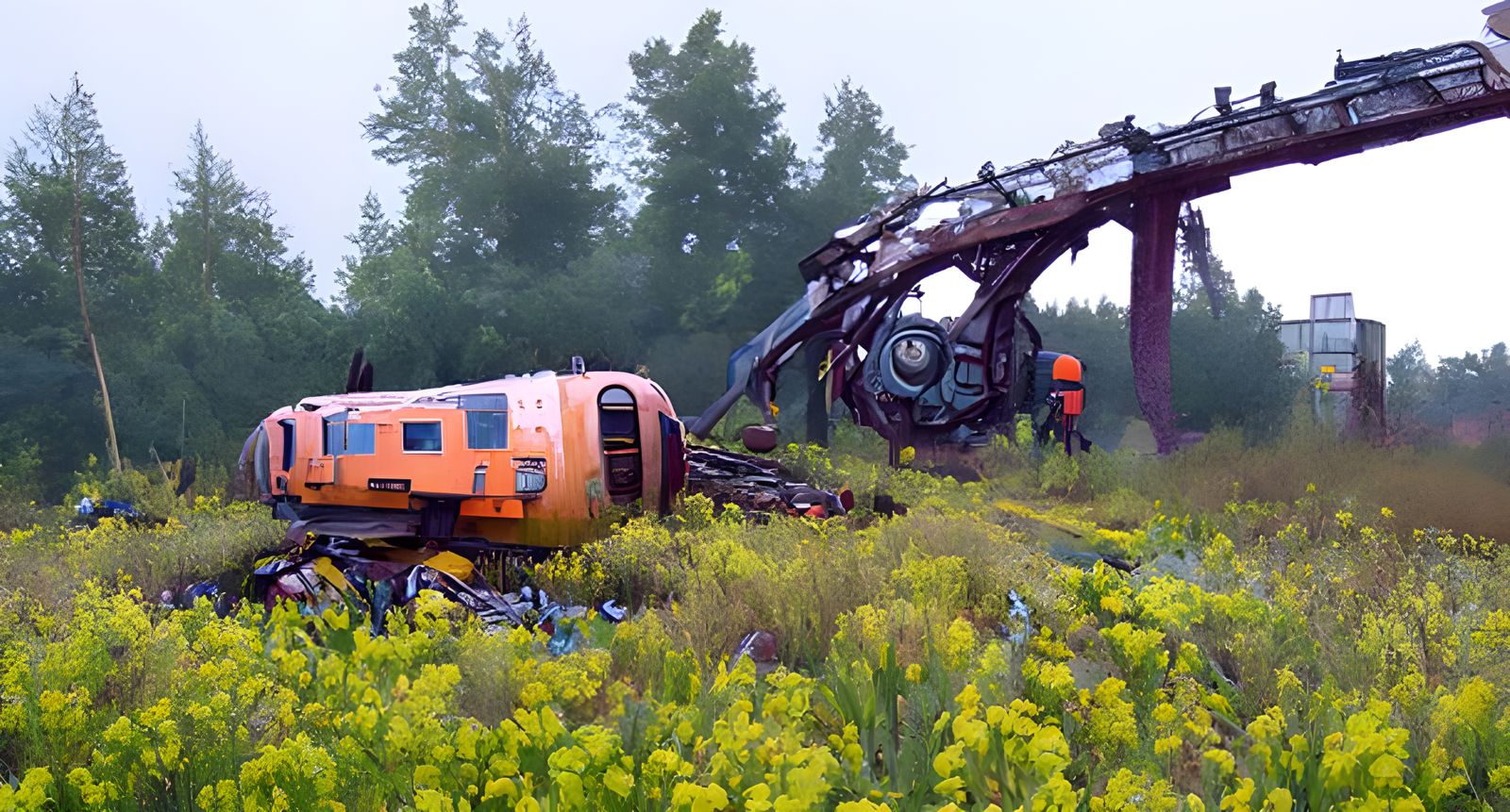 Ancient Train Wreck in Overgrown Landscape
