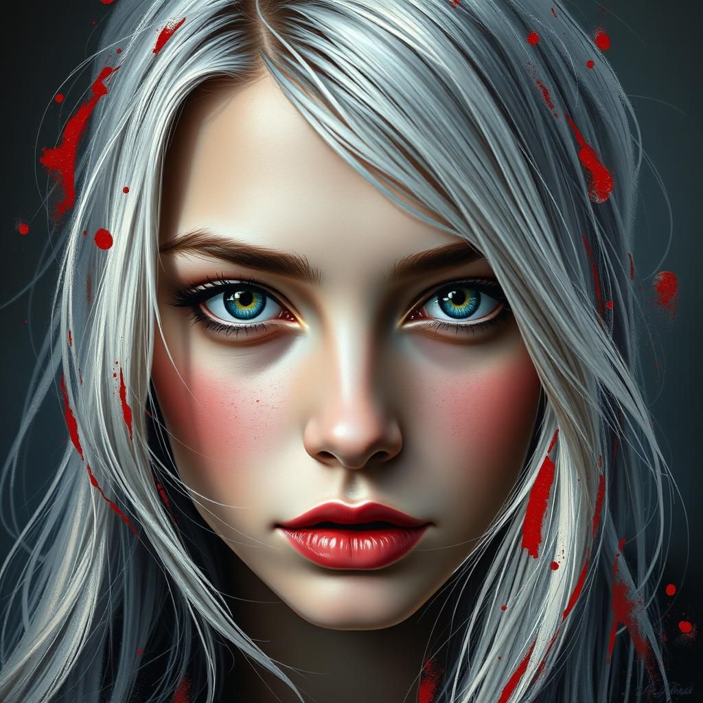 A beautiful young woman with silver hair