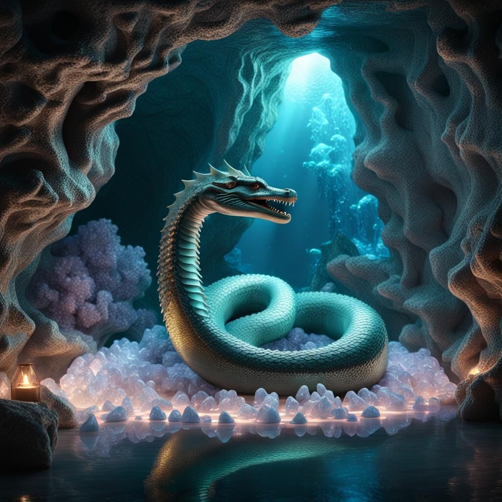 Sea Serpent in Underwater Cave
