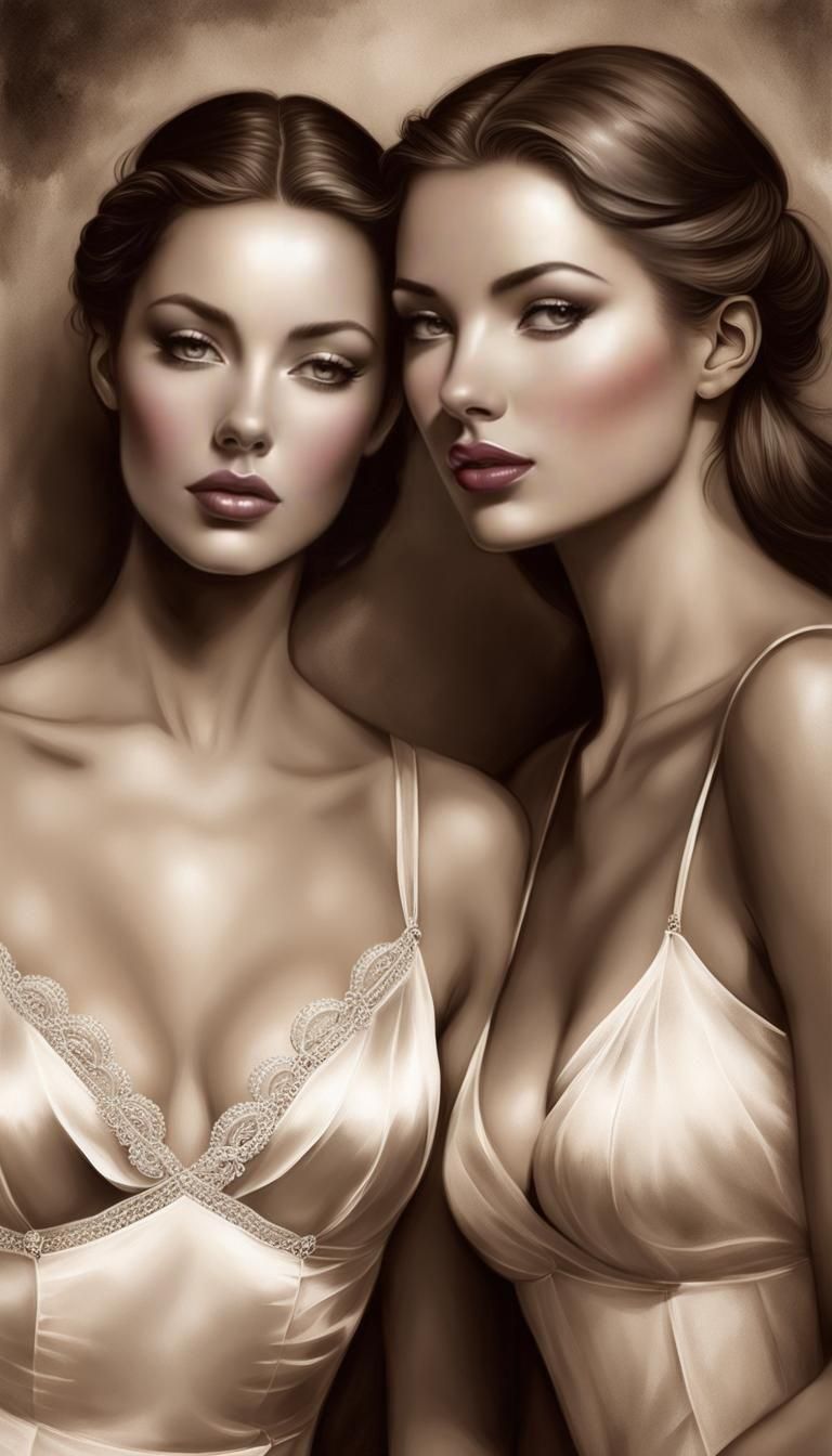 Vintage Fashion Illustration in Grisaille Style