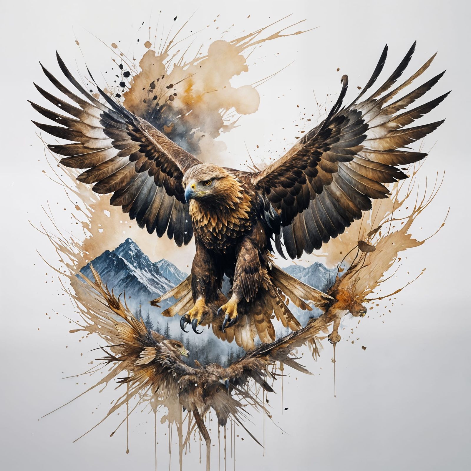 Golden Eagle in Flight Over Misty Mountains