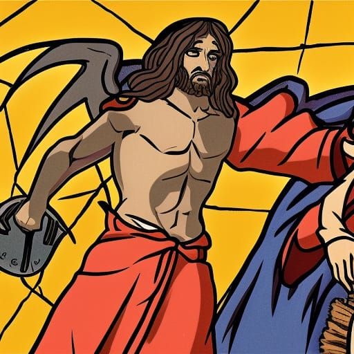 Jesus Christ Battles Evil Being in Anime Style