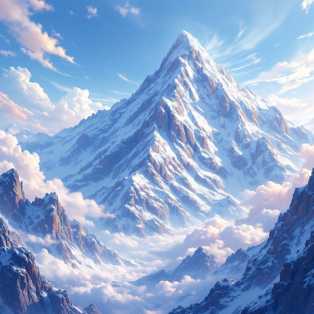 Majestic Snow Mountain in 3D Anime Style