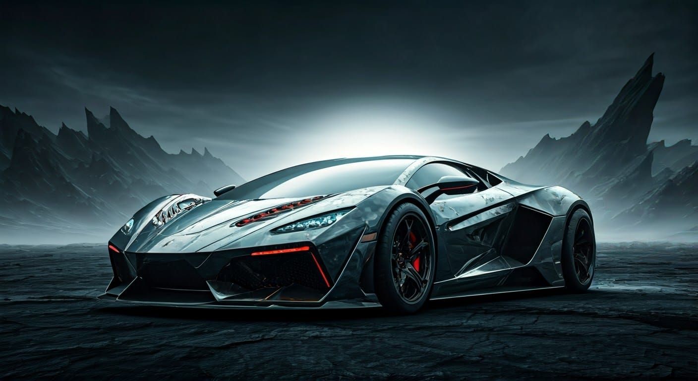 Cybernetic Super Car in Dark, Foreboding Landscape