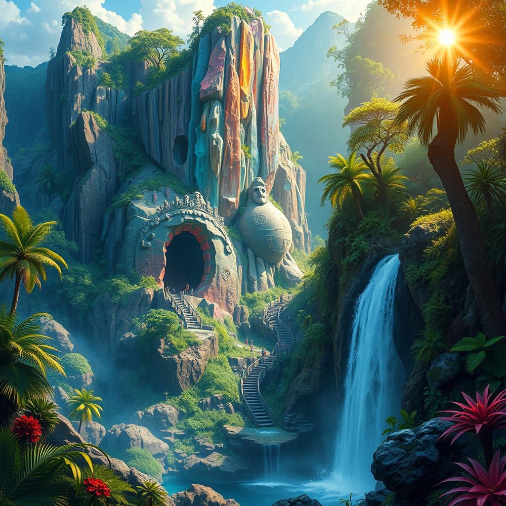 Majestic Crystal Tower in Rainforest Jungle